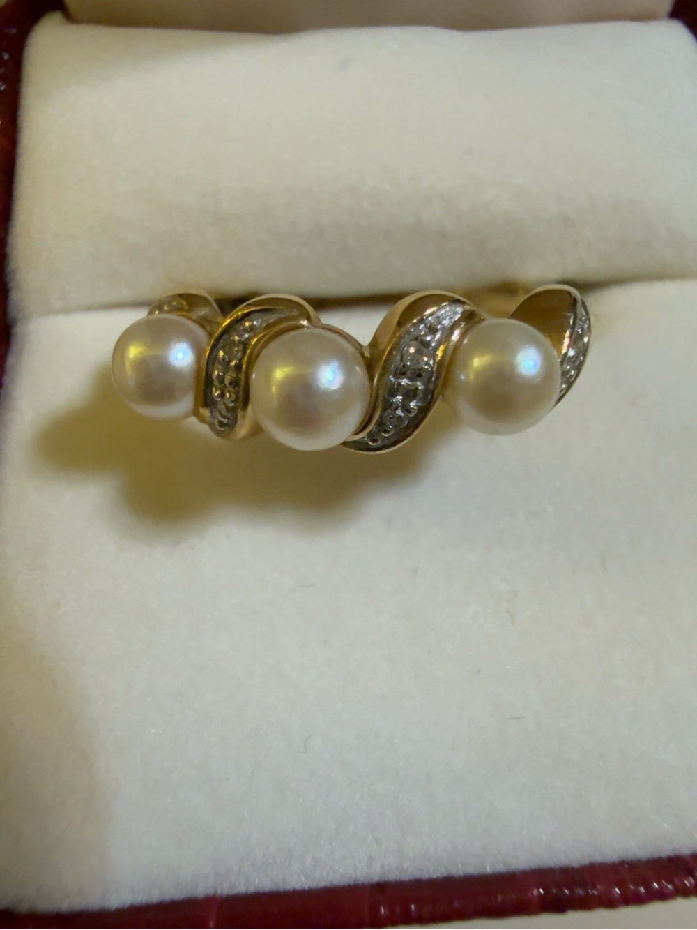 14K Yellow Gold Pearl and Diamond Accent Ring